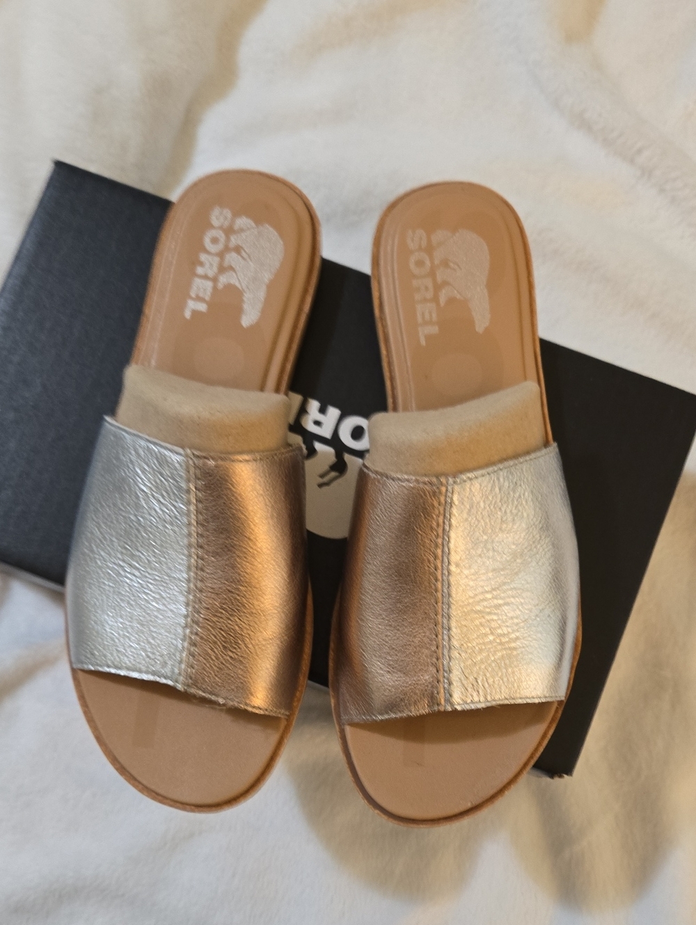 Sorel Metallic Silver Slide Mules